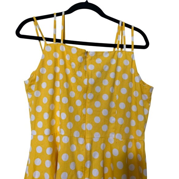 Womens Size XXL Yellow Midi Dress Fit Flare Retro Rockabilly Pinup Strappy Polka - Picture 4 of 5